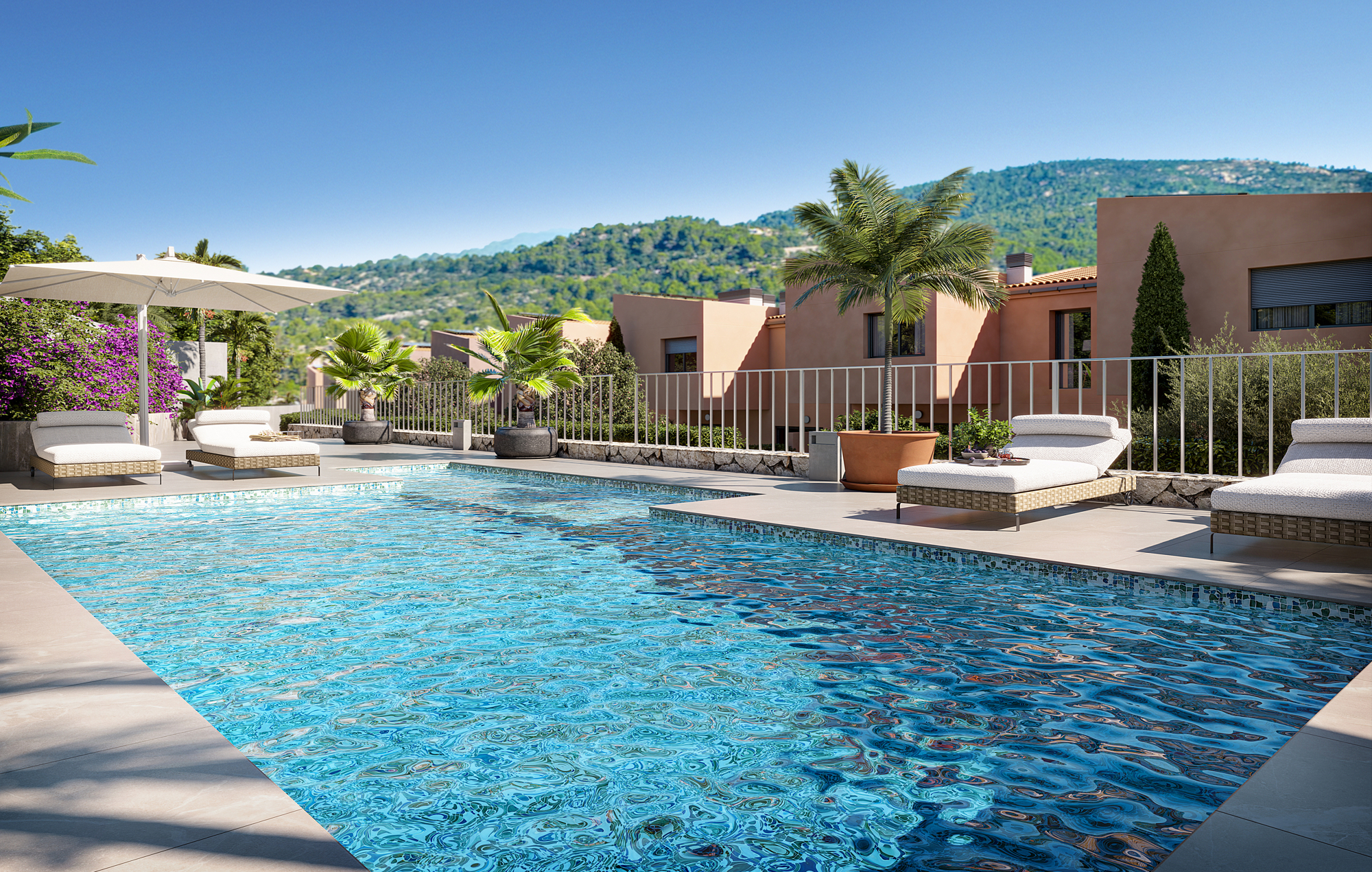 Gemeinschaftspool und Sonnenterrasse