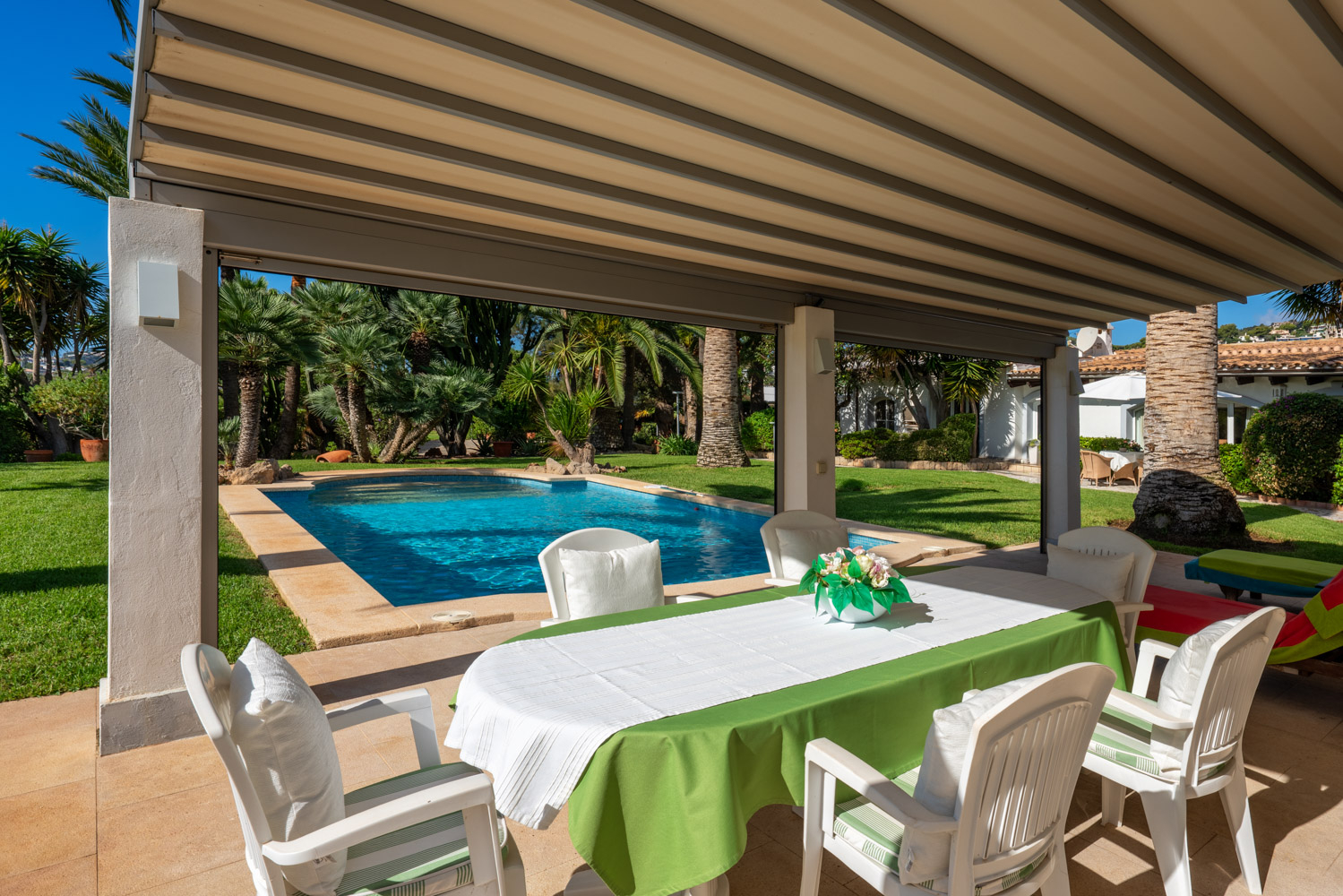 Überdachte Terrasse mit Essbereich