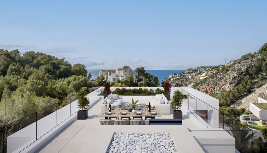 Baugrundstück in attraktiver Lage mit Teilmeerblick in der Cala Llamp - Dachterrasse mit Teilmeerblick (5316)