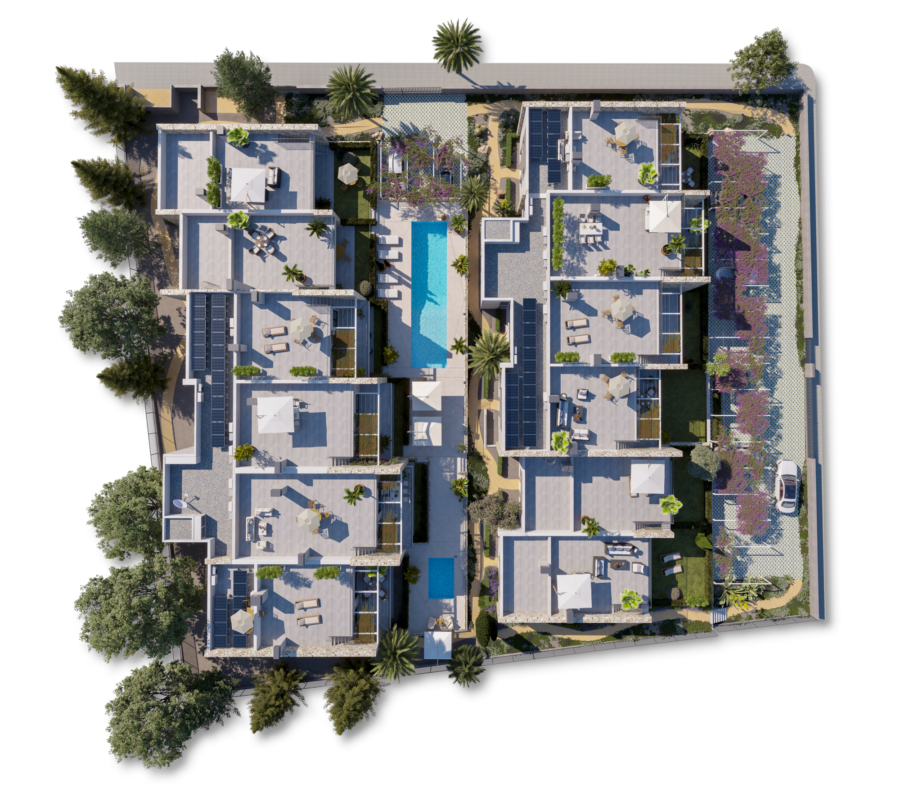 Erdgeschoss-Appartement mit privaten Gärten in Meeresnähe - Gesamtansicht der Anlage (5558)