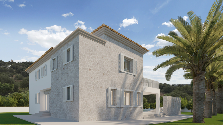 Freistehende Villa mit Pool in Andratx - Seitenfassade (5032)